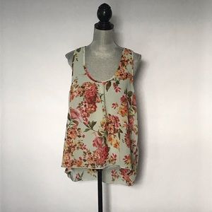 Mint Floral Sheer  High Low Tank Top SZ XL